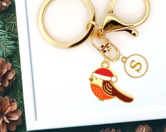 Robin Bird with Santa Hat Keychain – Cute Christmas Enamel Charm for Holiday Spirit and Festive Bird Lovers-K-A040-3
