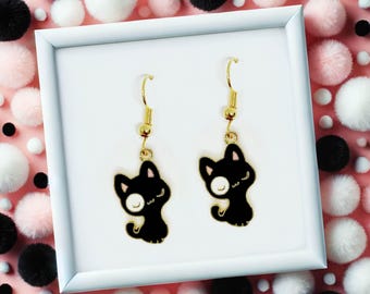 Black Cat Enamel Earrings - Kawaii Cat Lover Gift and Gothic- Witchy Jewelry Fun & Quirky Jewelry, Unique Gifts for Cat Owners-ERA-A109-1