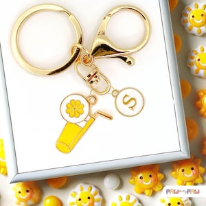 Lemonade Drink Keychain with Yellow Citrus Slice Charm for Summer Vibes Cute Refreshing Juice Accessory for Bags or Keys Gift Idea-K-A050-1