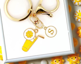 Lemonade Drink Keychain with Yellow Citrus Slice Charm for Summer Vibes Cute Refreshing Juice Accessory for Bags or Keys Gift Idea-K-A050-1