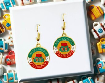 Wanderlust Earrings 18k Gold Plated Hook, "Pack Lighter Go Further" Traveler Gift, Cute Accessory for Holiday & Backpackers-ERA-A129-6