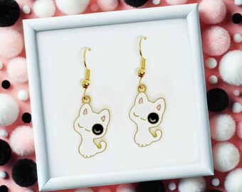 White Cat Enamel Earrings - Kawaii Cat Lover Gift and Gothic- Witchy Jewelry Fun & Quirky Jewelry, Unique Gifts for Cat Owners-ERA-A109-2
