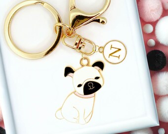 Cute Pug Dog Keychain Adorable Cream Puppy Charm Personalized Gold Bag Clip Gift for Pug Moms Dog Lovers and Custom Pet Accessories-K-A062-1