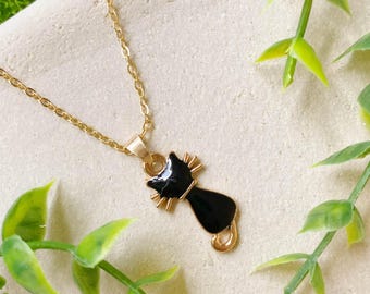 Minimalist Cat Necklace - Kawaii Neko Jewelry - Scandinavian Cat Pendant - Cat Lady Gifts - Pink & Black Cat Necklace-N-A089-SET