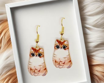 Cute Brown Tabby Cat Enamel Dangle Earrings - Kawaii Cat Lady Gift for Kitty Lovers, Adorable Tabby Cat Jewelry-ERA-A004-4