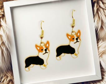 Tricolor Corgi Dog Dangle Earrings for Dog Lovers, Fun Kawaii Jewelry Gift, Cute and Playful Pet Accessory - ERA-A011-2