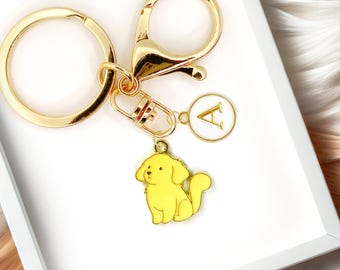 Cute Enamel Keychain Golden Retriever Labrador with Custom Initial Monogram-K-A058-2
