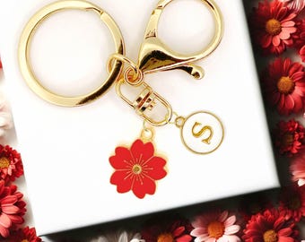 Red Sakura Cherry Blossom Keychain – Japanese Enamel Floral Charm for Spring Accessories or Thoughtful Gift for Nature Lovers-K-A035-2