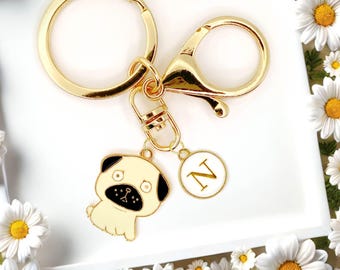 Cute Pug Dog Keychain Adorable Puppy Charm Personalized Bag Clip Gift for Pug Moms Dog Lovers and Custom Pet Accessories-K-A058-1