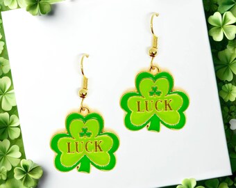Lucky Clover Dangle Earrings, St. Patrick’s Day Jewelry Gift, Irish-Inspired Good Luck Accessory - ERA-A034-1