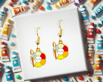 Watercolor Palette Dangle Earrings 18k Gold Plated Hooks, Creative Jewelry Gift for Artists & Watercolor Enthusiasts-ERA-A049-1