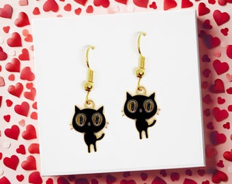 Black Cat Earrings – Cute Minimalist Cat Lover Jewelry, Kawaii & Gothic Aesthetic, Cute Animal Gift - ERA-A124-2