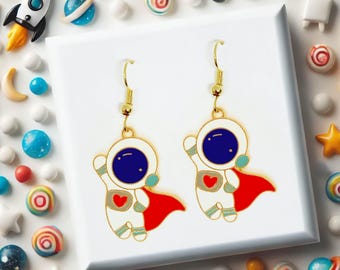 Nerdy Gifts for Her Spaceman Dangle Earrings, Fun Geek Jewelry, Unique Space Themed Accessory, Whimsical Gift Ideas for Women - ERA-A042-1