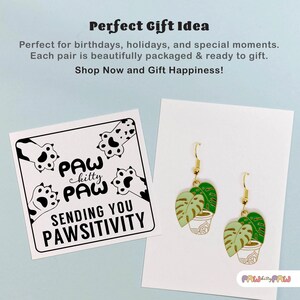 Monstera plant leaf dangle earrings with enamel charms and 18k gold-plated hooks, perfect for plant ladies and nature lovers.