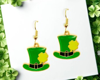 Irish Hat Dangle Earrings, Fun St. Patrick’s Day Jewelry Gift, Festive Irish-Inspired Accessory - ERA-A034-2