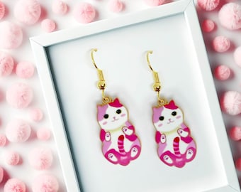 Rosa Katze Ohrringe 18k Vergoldete Haken, Kawaii Schmuck Geschenk für Katzenliebhaber, niedliches Tier-Themed Accessoire-ERA-A002-6