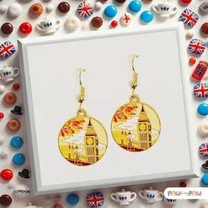 Big Ben London Dangle Earrings 18k Gold Plated Hook, Cute Jewelry Gift for Travel Lovers, London and UK Inspired Accessory - ERA-A129-3