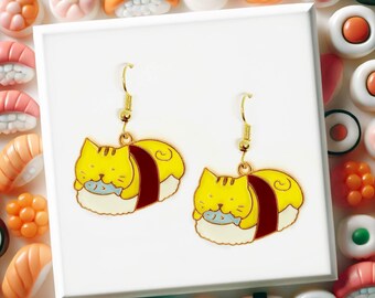 Quirky Sushi Cat Earrings Cute Kawaii Jewelry for Cat Lovers, Sushi Fans, and Kawaii Fashion | Unique Gift for Foodies & Cat Moms-ERA-A070-1