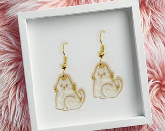 Black Cat Earrings Asymmetrical Modern Minimalist—Scandinavian Cat Lover Gift, Cat Mom Present, Dainty Black White Cat Jewelry-ERA-A053-2