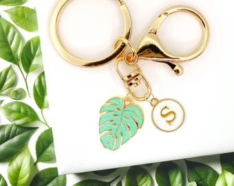 Chic Monstera Leaf Keychain in Mint Green Enamel – Trendy Tropical Plant Key Ring for Plant Lovers and Botanical Aesthetic Style-K-A039-1