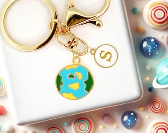 Earth Planet Keychain – Cute Globe Charm with Gold Detailing for Travel Lovers, Eco Enthusiasts, and Nature Advocates-K-A042-3