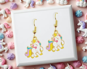 Playful Unicorn Dangle Earrings 18k Gold Plated Hook, Cute Kawaii Jewelry Gift for Fantasy and Whimsical Accessory Lovers - ERA-A130-2