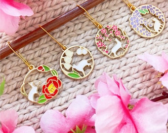 STA-007-Floral Cat knitting markers set for knitting  | Spring Flower stitch markers set, cat knitters markers, cat lover cat owner gift