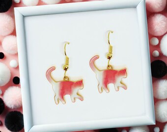 Pink Cat Earrings, Playful Kawaii Jewelry, Cat Lover Gift, Cute Cat Lady Accessory-ERA-A067-1