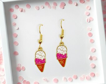 Kawaii Ice Cream Cone Earrings - Sweet Dessert Jewelry for Summer and Foodie Lovers - ERA-A084-4