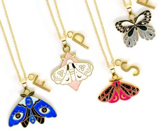 Butterfly and Moth Charm Necklace – Whimsical Enamel Jewelry with Celestial & Vintage Wings for Fairycore, Nature Aesthetic-NCA-018