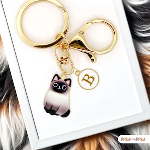 Lindo llavero de gato siamés esmaltado con monograma personalizado, divertido llavero kawaii chapado en oro, un regalo ideal para amantes de los gatos - K-A004-2