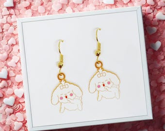 Kawaii White Puppy Earrings - Cute White Dog Jewelry for Dog Lovers & Pet Owners - Animal Themed Gift, Dog Mom Gift Ideas-ERA-A059-2