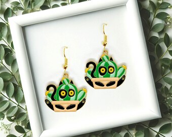Funny Black Cat Enamel Earrings with Potted Cactus,Cute Kawaii Jewelry for Cat Lovers & Plant Ladies - Perfect Gift for Cat Lady-ERA-A022-10