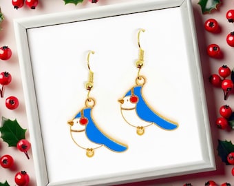 Blue Bird Dangle Earrings, Cute and Playful Jewelry Gift for Bird Lovers, Whimsical Nature-Inspired Accessory - ERA-A040-6