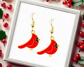 Red Cardinal Bird Dangle Earrings, Nature-Inspired Jewelry Gift for Bird Lovers, Vibrant and Whimsical Accessory - ERA-A040-1