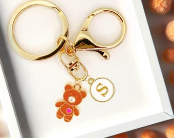 Cute Teddy Bear Keychain with Pink Heart Charm – Adorable Gift for Kids, Friends, or Valentine's Day Accessories-K-A028-1
