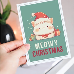 Carte de Noël miaou - jolie carte de voeux chat kawaii pour les amoureux et les propriétaires de chats - carte de vœux A6 Kitty Cat - GC004