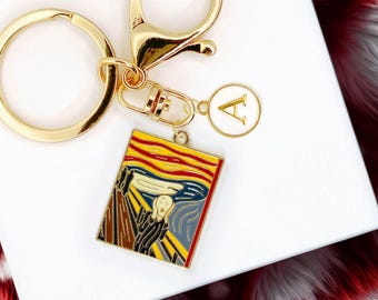 Cute Enamel Keychain: Fine Art Munch Scream Custom Initial Monogram-K-A052-2