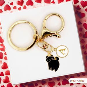 Llavero de gato negro con inicial personalizada para amantes de los gatos y accesorios estéticos inspirados en Halloween - K-A110-1