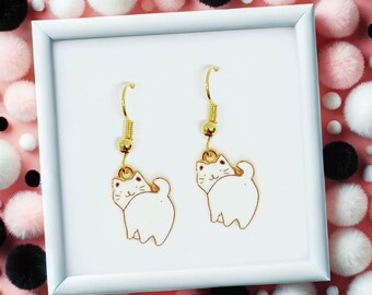 White Cat Enamel Earrings - Kawaii Minimalist Jewelry for Cat Lovers, Pet Owners - Cat Lover Gifts, BFF & Sister Gifts for Her - ERA-A110-2