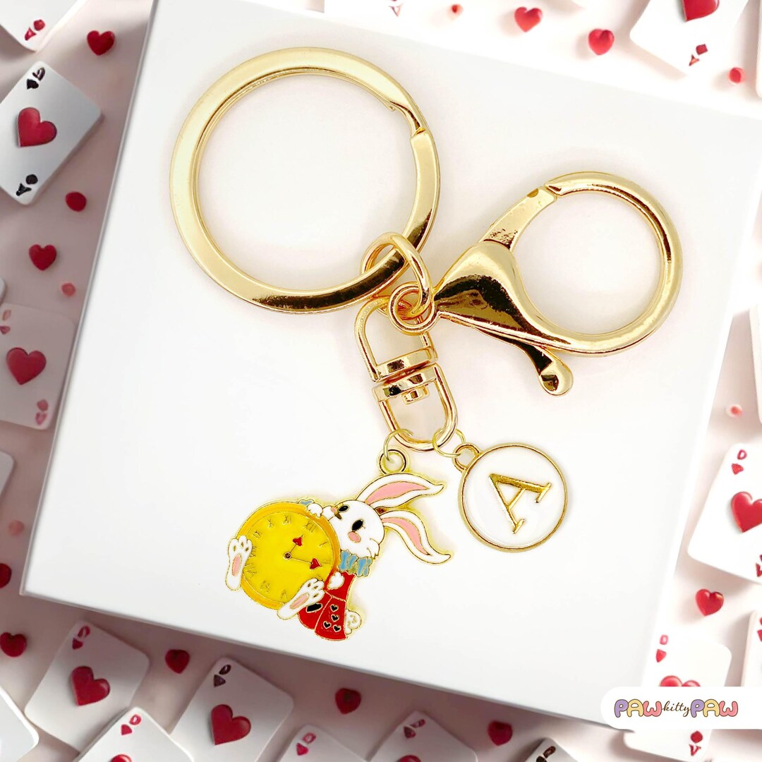 White Rabbit Keychain With Pocket Watch in Red Coat With Personalized ...