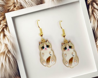 Katzenliebhaber Geschenk Ohrringe - 18k vergoldet Ragdoll Katze baumeln, Kawaii Schmuck, zierlicher Katzen Schmuck, süßes Accessoire, perfektes Geschenk für Mama