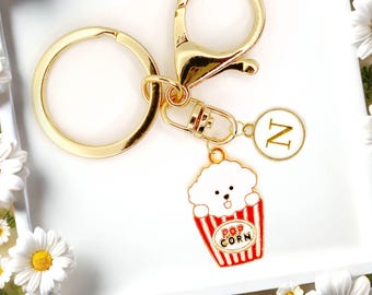 Popcorn Dog Keychain Cute Puppy in Popcorn Bucket Charm Personalized Gold Bag Clip Gift for Dog Moms Pet Lovers and Fun Accessories-K-A060-4