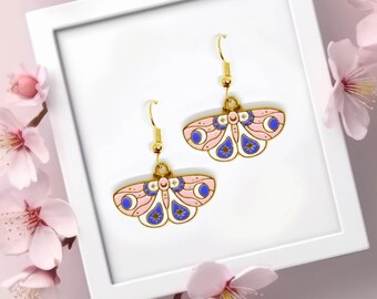 Butterfly Earrings Pink Fairy Wing Dangle, Handmade Boho Chic Jewelry, Gold Hooks, Dainty Spring Gift for Her, Fairycore Accessories