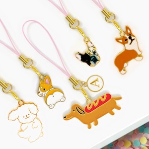 Llavero para teléfono con diseño de perro kawaii y letra personalizada: Corgi, Frenchie, Caniche y Dachshund, ideal para una adorable mascota.