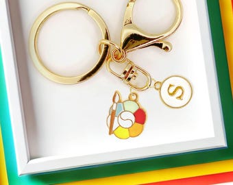 Color Paint Palette Keychain Artist Charm Cute Flower Shape Painter Gift Art Lover Accessory for Bag Purse Backpack or Key Ring-K-A049-1