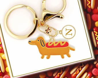 Hot Dog Dachshund Keychain Funny Wiener Dog Charm Personalized Bag Clip Gift for Dog Moms Sausage Dog Lovers and Custom Accessories-K-A057-1