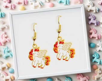 Fire Mane Unicorn Dangle Earrings 18k Gold Plated Hook, Cute Kawaii Jewelry Gift for Fantasy and Whimsical Accessory Fans - ERA-A130-3