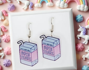 Boys Tears Earrings - Fun & Bold Milk Carton Earrings - 100% Natural Boys Tears Statement Earrings - Kawaii Jewelry Gift - ERB-AB007-1