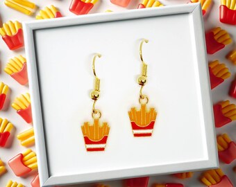 French Fries Dangle Earrings 18k Gold Plated Hook, Cute Jewelry Gift for Snack Lovers, Playful and Quirky Accessory - ERA-A030-4